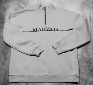 Mauvais Sweatshirt Mens Medium Gray 1/4 Zip Fleece Mock Neck Pullover Chest Logo